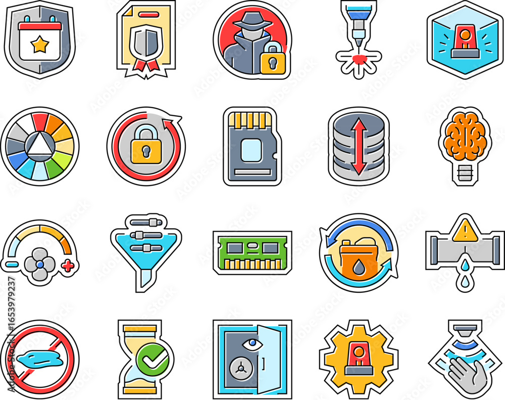 Aufkleber additional features product icons set vector