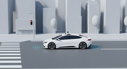 Autonomous Vehicle Navigating a City Street with Advanced Sensors and Technology