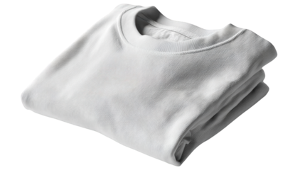 Clean white long-sleeved sweatshirt neatly folded showing ribbed fabric texture and crew neck collar.