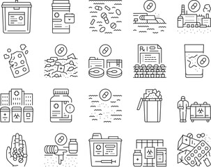 pharmaceutical pollution icons set vector