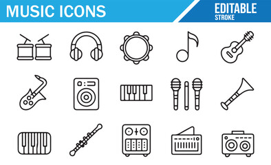 Set of Music Icons for Instruments, Sound Recording, and Performance Design