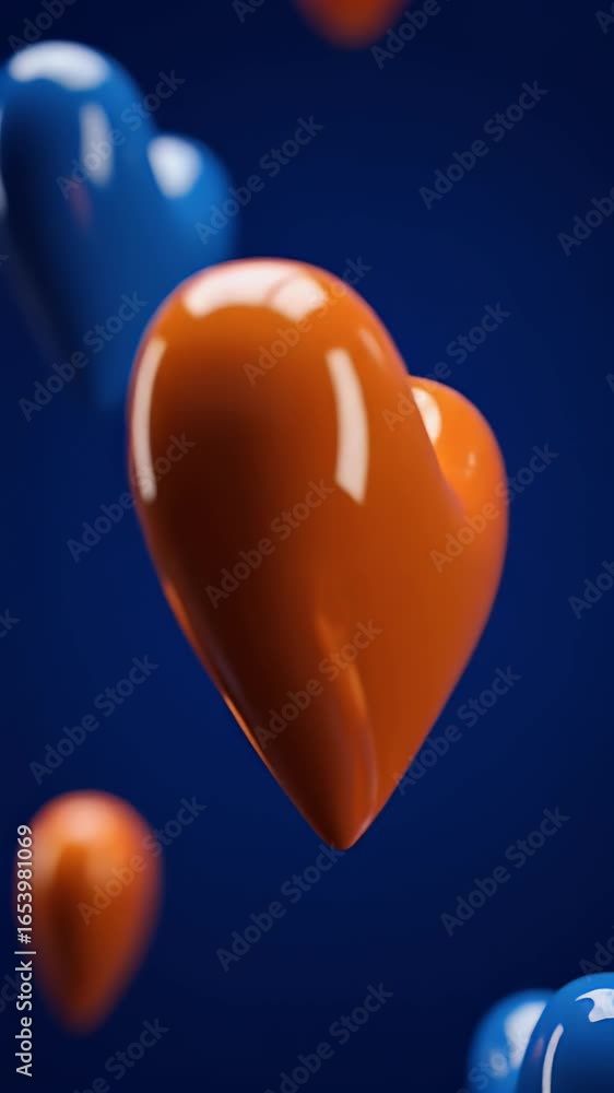 Poster floating glossy heart symbols 3d render abstract motion background