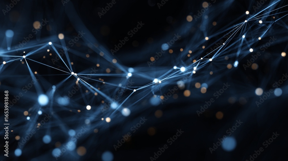 Poster futuristic digital network visualization with glowing data connections, abstract technology backgrou