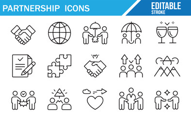 Business and Partnership Icon Set for Growth, Collaboration, and Agreements