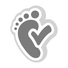 Footprint with checkmark vector sticker. Healthy feet or legs label icon.