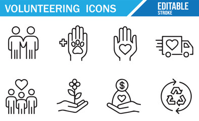 Fototapeta premium Heartfelt Volunteering Icons for Charity, Helping Hands, and Social Impact