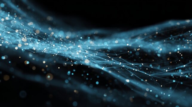 Futuristic digital cyberspace with glowing particles and interconnected data networks, abstract technology concept for innovation, ai, and high-tech communication systems