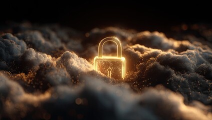 Golden lock embedded in a cloud
