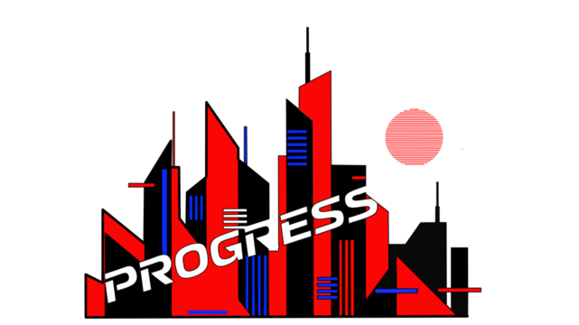 cityscape skyline vector with abstract geometric shapes and glitch effect, perfect for progress themes.