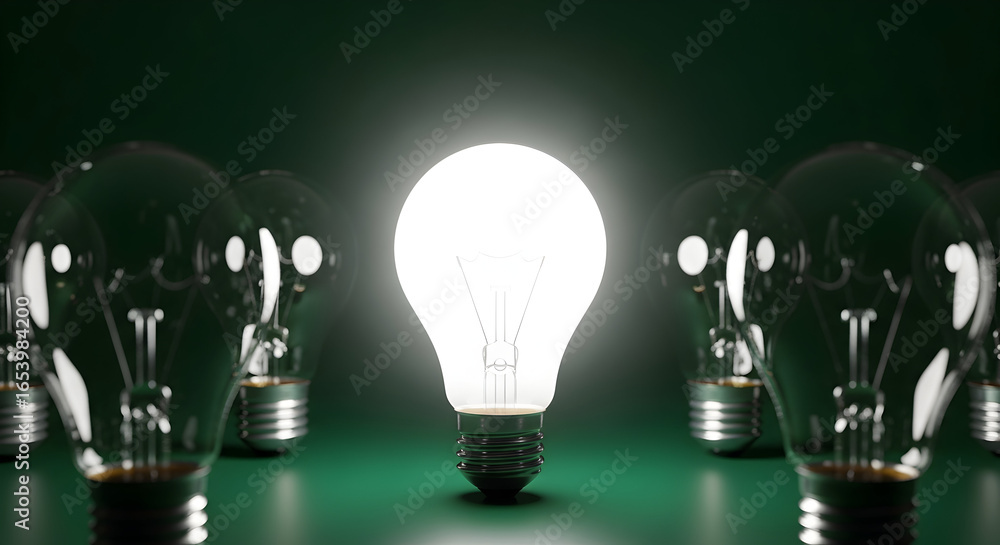 Poster a bright, glowing lightbulb symbolizing a brilliant idea, innovation, and the power of thought amids