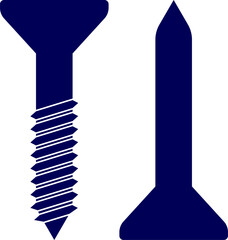 Screw and nail silhouette vector. Blue silhouette icon for nail and screw. Fasteners and Screws Vector Icon. Screw and nail icon black vector illustration on a transparent background