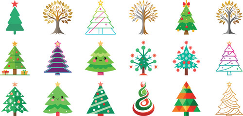Festive Christmas Tree Collection A Variety of Holiday Tree Designs on Black Background
