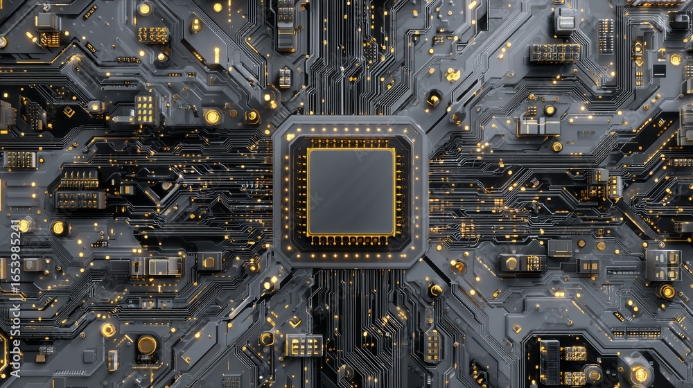 Poster futuristic gray technology background with electronic motherboard circuit pattern, abstract digital 