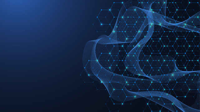 Fototapeta Abstract digital blockchain cube blocks concept. 3D big data cubes quantum computer technology idea. Artificial intelligence data core cubes design element