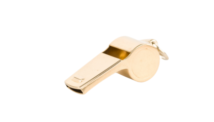 Metal referee whistle, isolated on white background, sports officiating gear