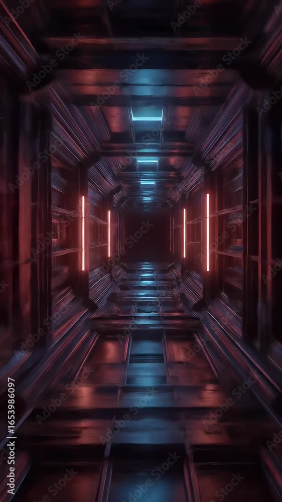 Poster futuristic neon tunnel corridor 3d abstract space sci-fi architecture