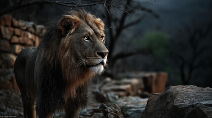 Obraz premium Majestic Lion on a Rocky Outcropping