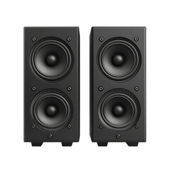 Pair of black two way studio monitor speakers isolated on transparent background