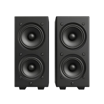 Pair of black two way studio monitor speakers isolated on transparent background