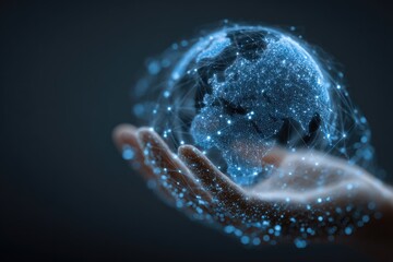 Hand holding digital globe