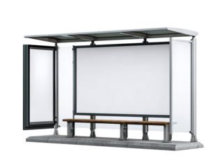 Modern bus stop with large blank advertising panel