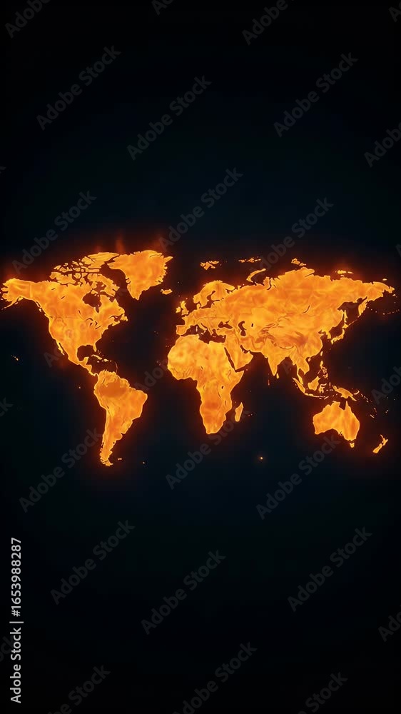 Poster global world map burning fire animation abstract background