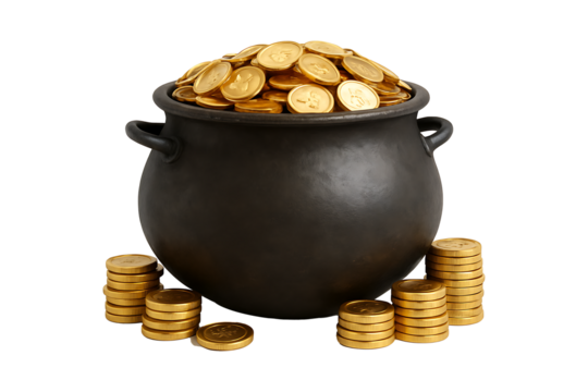 pot of gold,
Golden coin pot isolated on white, St. Patrick’s Day concept