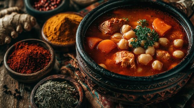 Maafe, a traditional Senegalese stew, features tender meat and vegetables simmered in a rich, flavorful peanut sauce, often served with rice for a comforting, hearty meal.