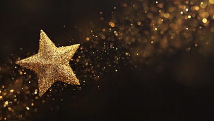 Golden star on a dark background with shimmering particles