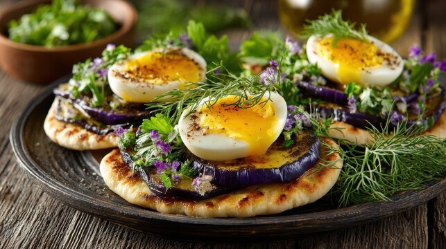 Sabich, a traditional Israeli sandwich, features pita stuffed with fried eggplant, hard-boiled egg, fresh salad, and tangy sauces, offering a flavorful, hearty, and satisfying meal.