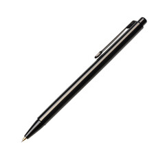 A sleek metallic ballpoint pen with a clip isolated on transparent background