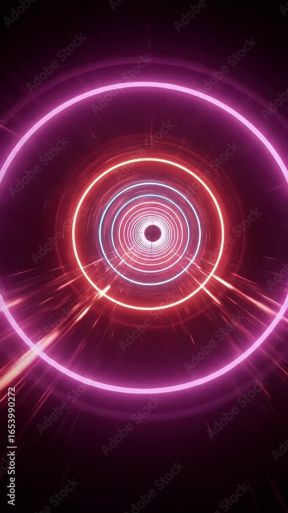 Aufkleber glowing neon circles in futuristic tunnel abstract background motion design