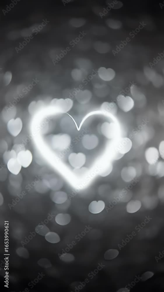 Poster glowing outline heart shape on bokeh lights background abstract video