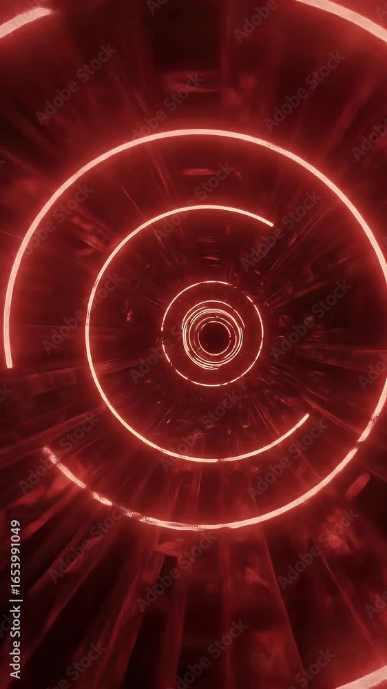 Poster glowing red neon circular tunnel abstract 3d background loop