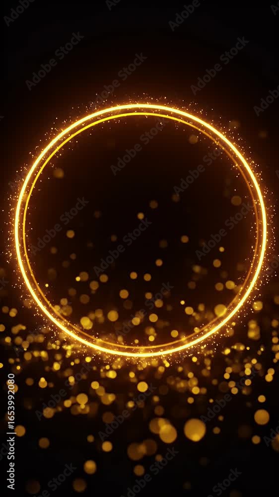 Poster golden abstract ring with sparkles and particles background animation