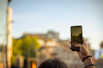 Taking photo of protest against the government in Serbia