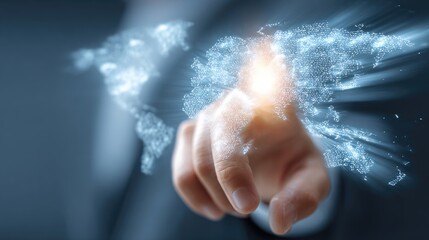 A hand points to a digital world map (1)