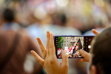 Taking photo of protest against the government in Serbia