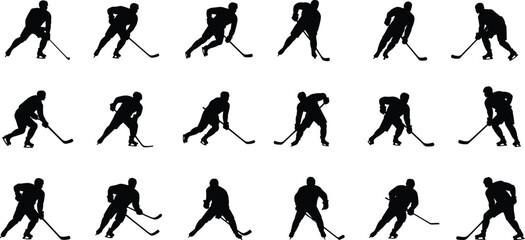 PrintDynamic Silhouettes of Ice Hockey Players in Action, Ideal for Sports Design, Marketing, Illustration, Team Competition, Athletic Movement Concepts