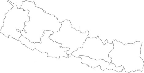 A clean outline map of Nepal with all provincial borders shown. This vector is ideal for geographic, administrative, and data visualization projects.

