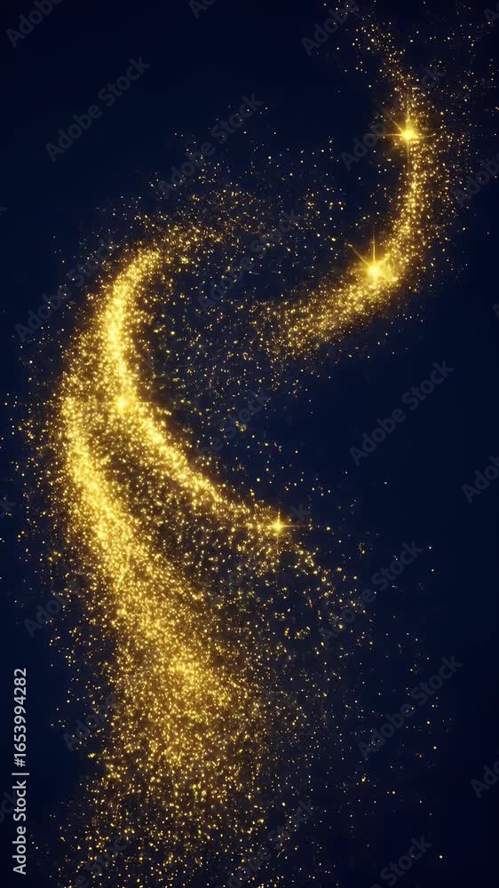Poster golden sparkle swirls glittering abstract particles flowing motion background