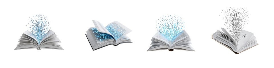Set of AI technology open book isolated on transparent background