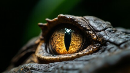 Obraz premium Close-Up of Alligator Eye Showcasing Textured Skin and Deep Golden Iris in Natural Habitat