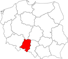 Map of Poland with Opole (Opolskie) Voivodeship highlighted. A detailed vector for geographic, administrative, and regional analysis. Perfect for educational and historical content
