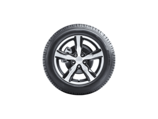 New car tires displayed, highlighting their tread pattern and rubber texture