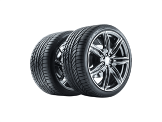 New car tires displayed, highlighting their tread pattern and rubber texture