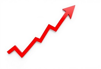 Red arrow pointing up on white background, symbolizing business growth and profit,  sales growth,  increase