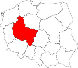 Obraz premium Map of Poland with Greater Poland (Wielkopolskie) Voivodeship highlighted. A detailed vector for geographic, administrative, and regional analysis. Perfect for educational and historical content.