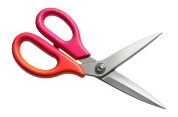 Colorful scissors with pink and orange handles.