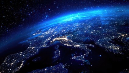 Obraz premium Night view of Europe from space (1)